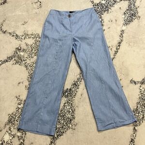 Ann Taylor Petite Linen Blend Pants Blue Womens Size 10P Wide Leg Breathable